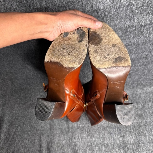 Ralph Lauren Purple Label Heeled Leather Platform Riding Boots Brown 36/ 6 - Picture 10 of 11